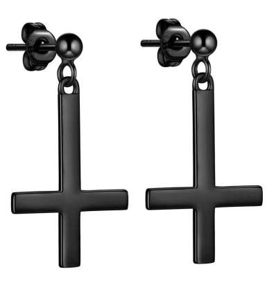 Pendientes Cruz Invertida Negra Acero (par)