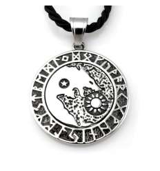 Colgante Lobo Fenris Wolf Circulo Runas Acero