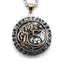 Colgante Lobo Fenris Wolf Circulo Runas Acero (dorado y plateado)