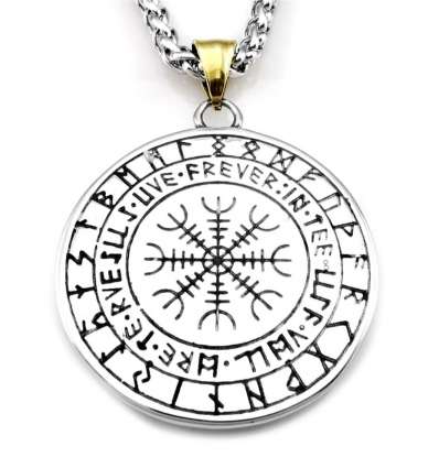 Colgante Lobo Fenris Wolf Circulo Runas Acero (dorado y plateado)