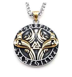 Colgante Hugin & Munin Circulo Runas Acero (dorado y plateado)