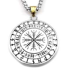 Colgante Hugin & Munin Circulo Runas Acero (dorado y plateado) 2