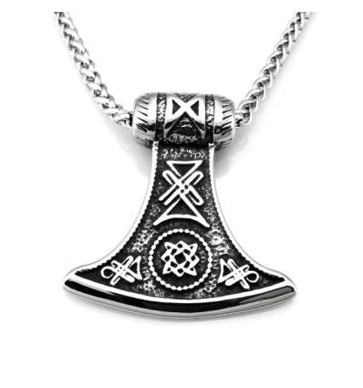 Colgante Hacha de Odin y símbolos celtas Acero