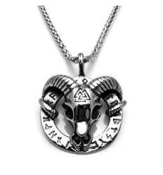 Colgante Cabeza Cabra Valknut y Runas Acero
