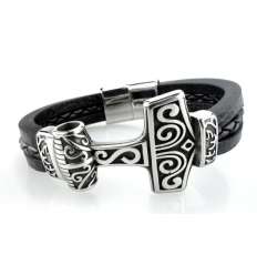 Pulsera Martillo Thor Acero Cuero