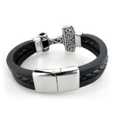 Pulsera Martillo Thor Acero Cuero 2