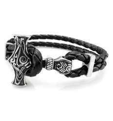 Pulsera Martillo Thor Acero Cuero