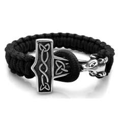 Pulsera Martillo Thor Acero Cordón Trenzado