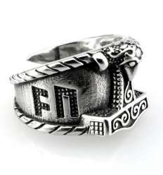 Anillo Vikingo Martillo Thor Runas Acero