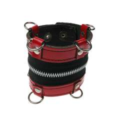 Muñequera Cuero Aros Cremallera Roja