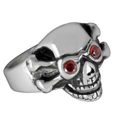 Anillo Calavera Ojos Rojos Acero
