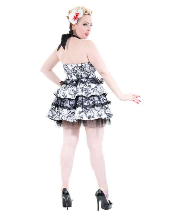 Vestido Corto Calaveras Rosas Volantes