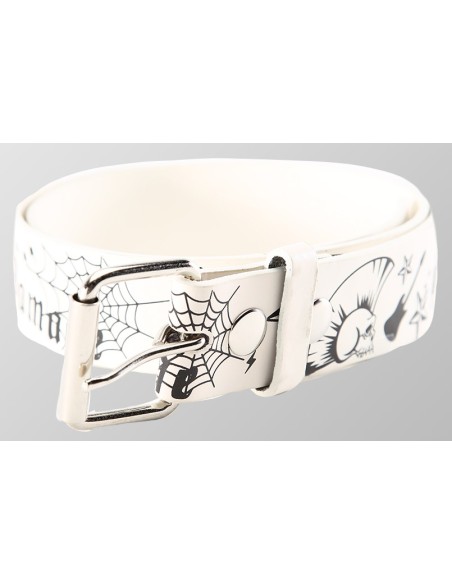 Cinturón Calavera Guitarra Damage Blanco PVC