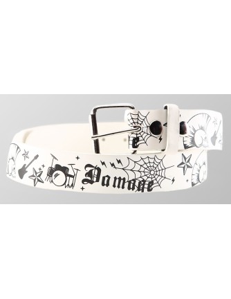 Cinturón Calavera Guitarra Damage Blanco PVC 2
