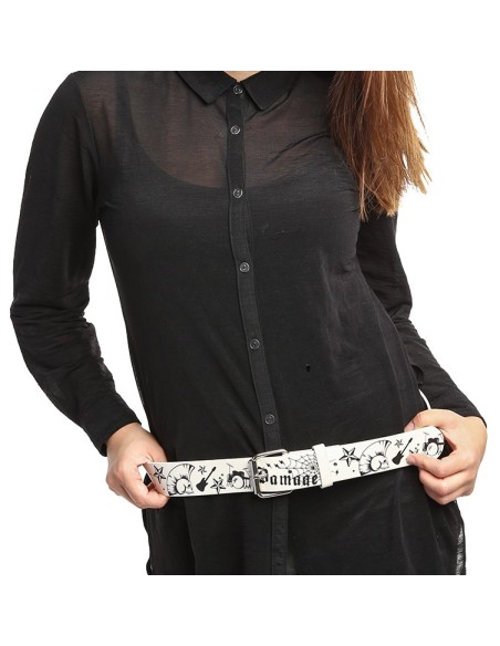 Cinturón Calavera Guitarra Damage Blanco PVC