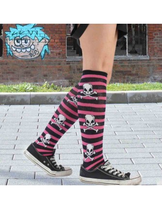 Calcetin largo Rosa Negro con Calaveras