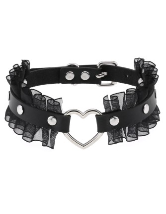 Collar Gótico Remaches Encaje Corazón Vegano