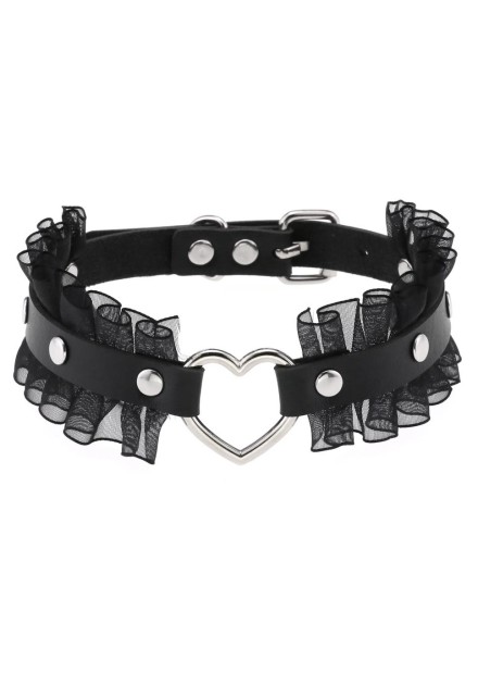 Collar Gótico Remaches Encaje Corazón Vegano