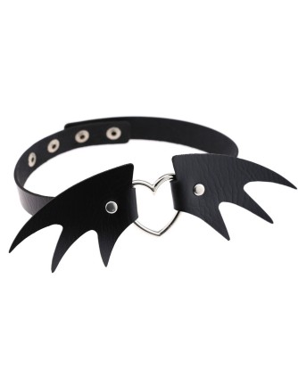 Collar Gótico Alas Murciélago Corazón Vegano