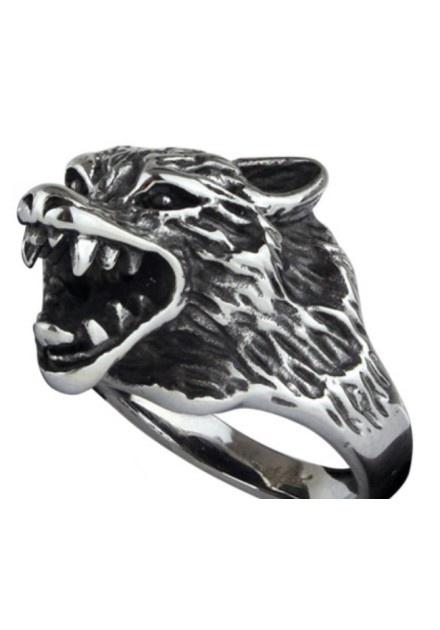 Anillo Cabeza De Lobo Acero