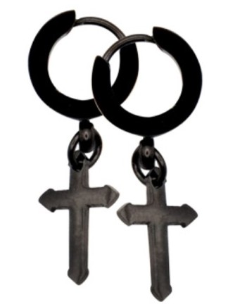 Pendientes Cruz Medieval Negra Acero (par)