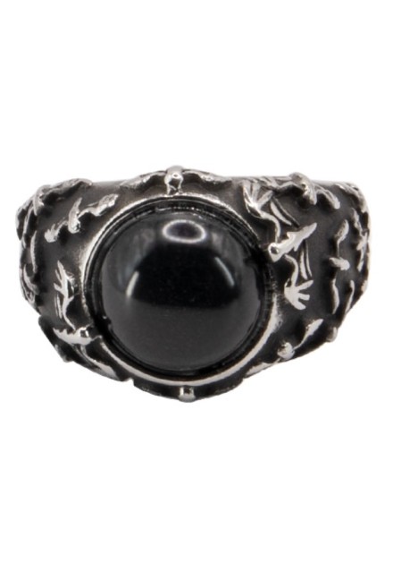 Anillo Piedra Negra Murciélagos Acero