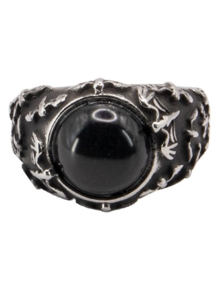 Anillo Piedra Negra Murciélagos Acero
