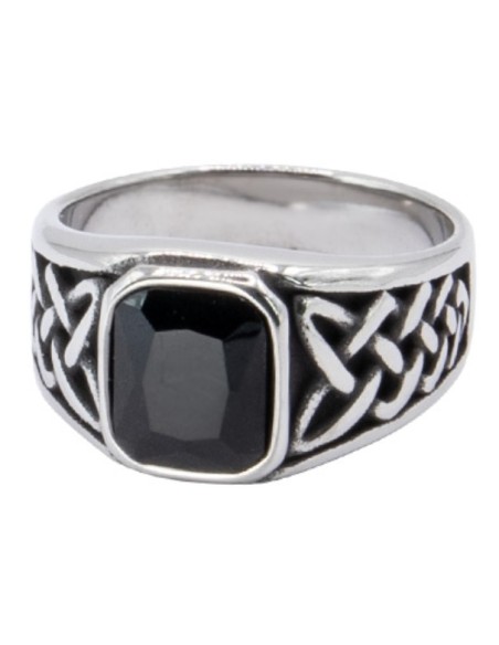 Anillo Piedra Negra Celta Acero