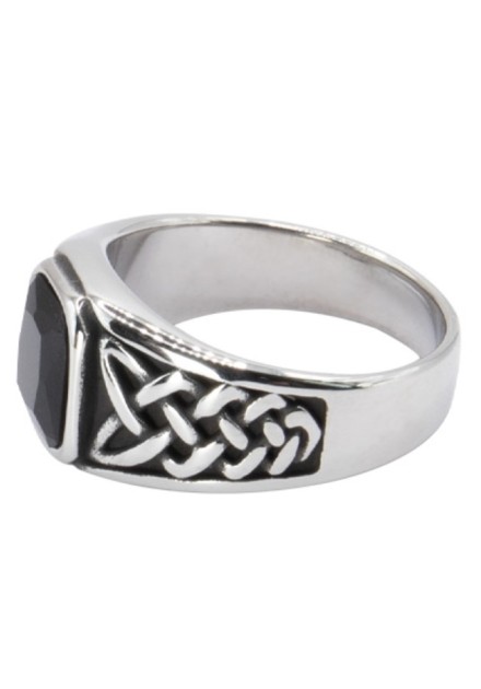 Anillo Piedra Negra Celta Acero
