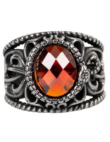 Anillo Serpiente Piedra Roja Acero