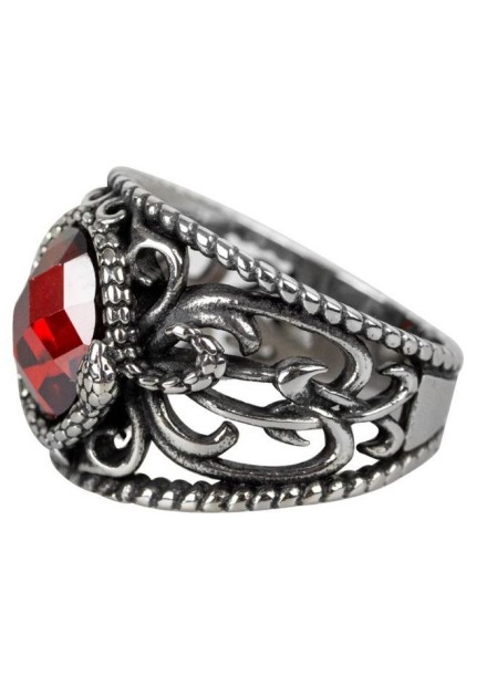 Anillo Serpiente Piedra Roja Acero