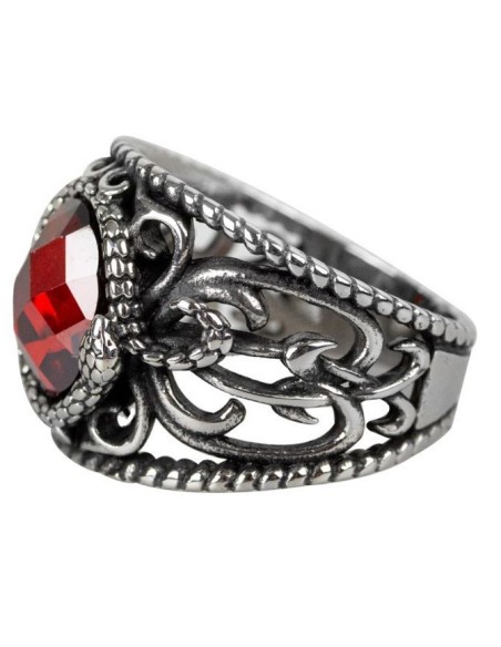 Anillo Serpiente Piedra Roja Acero