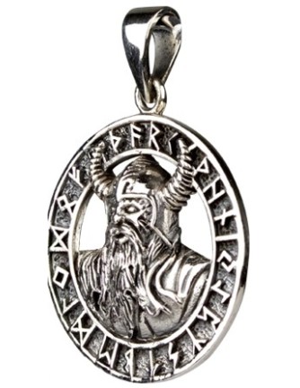 Colgante Cabeza Vikingo Runas Plata