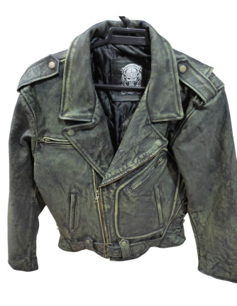 Chaqueta chupa cruzada de cuero Washed Vintage Cordones...