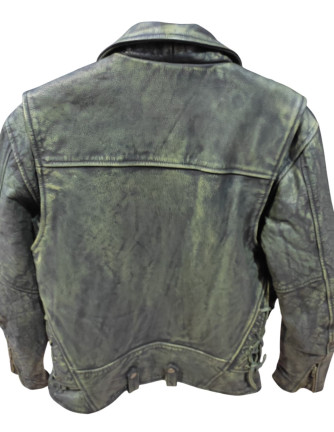 Chaqueta chupa cruzada de cuero Washed Vintage Cordones... 2