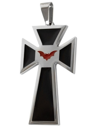 Colgante Cruz Negra con Muerciélago Acero