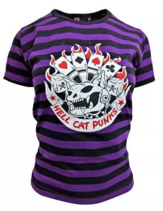 Camiseta Top para Chica HELL CAT CARTAS Morada y Negra