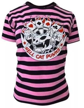 Camiseta Top para Chica HELL CAT CARTAS Rosa y Negra