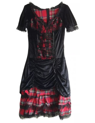 Vestido Escocés con Encajes