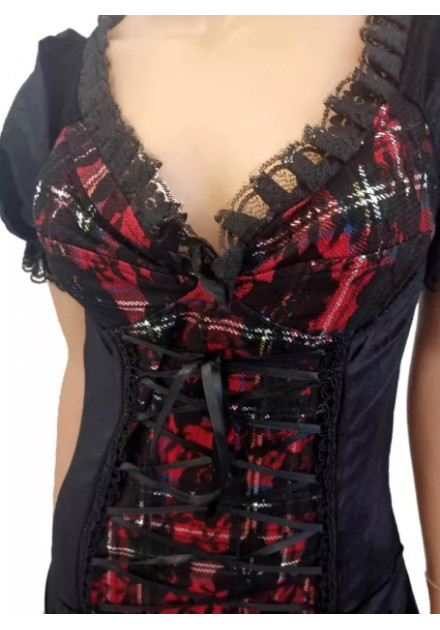 Vestido Escocés con Encajes