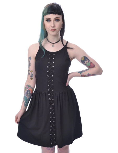 Vestido Gótico Faye Negro con Cordones