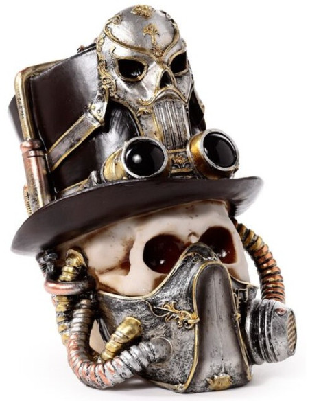 Calavera Steampunk con Máscara Antigás y Sombrero