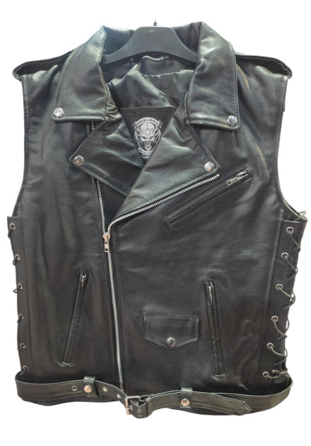 Chaleco cuero Cordones Laterales Rockero