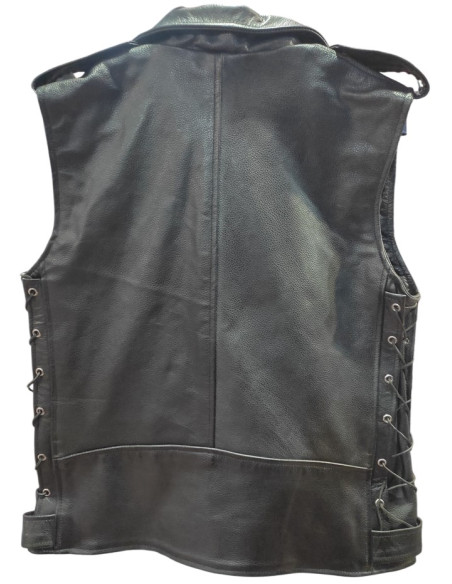 Chaleco cuero Cordones Laterales Rockero
