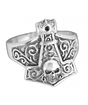 Anillo Martillo de Thor Calavera  Plata