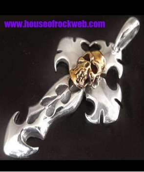 Colgante Cruz con Calavera Plata