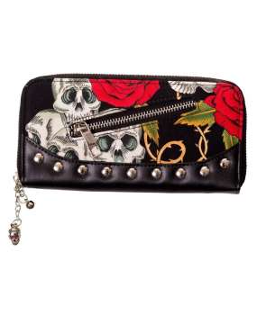 Cartera Alargada Skulls And Roses