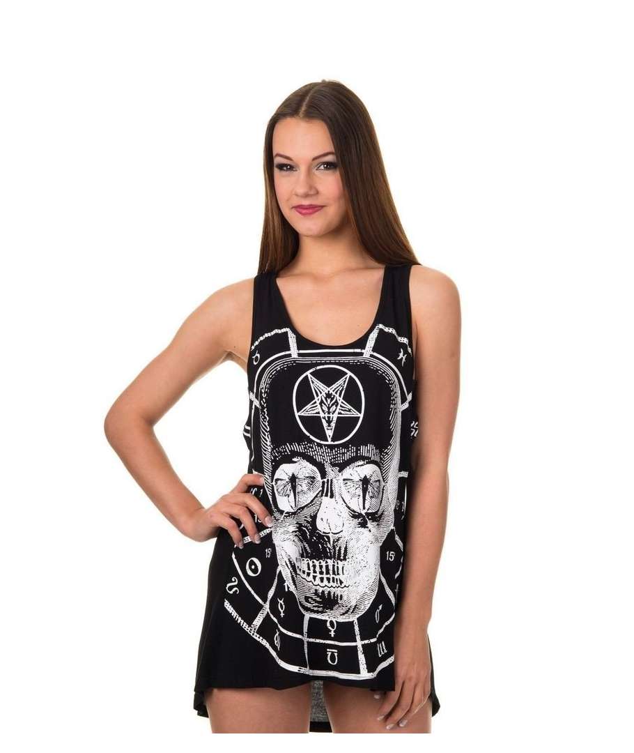 Constitución ventilador accesorios Top Camiseta Vestido Skull Baphomet Tirantes - House of Rock