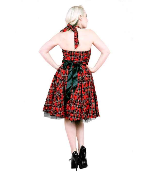 Vestido Corto Cuadros Lazos Estrellas Rojo