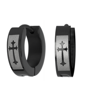 Pendientes Aro Cruz Acero Negro